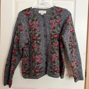 vintage cottagecore floral wool cardigan